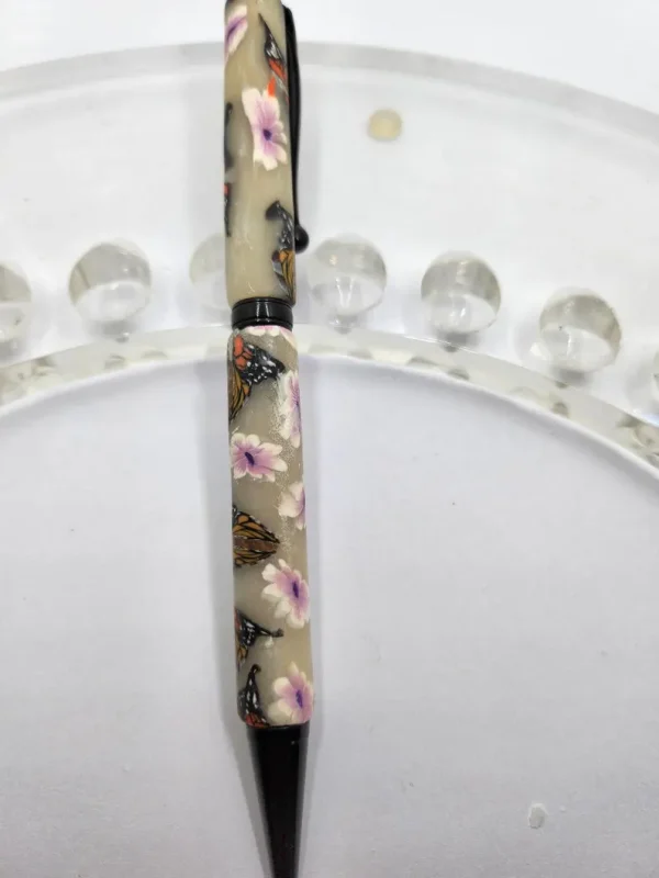 Daisy flower, Butterfly , designed Pen ,Art Deco Twist Pen in Black , Hand turned pen, Handmade