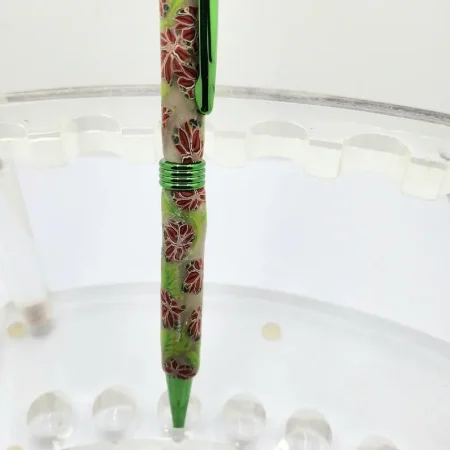 Art Deco Twist Pen in Green .Flower designed Pen, Hand turned pen, Handmade