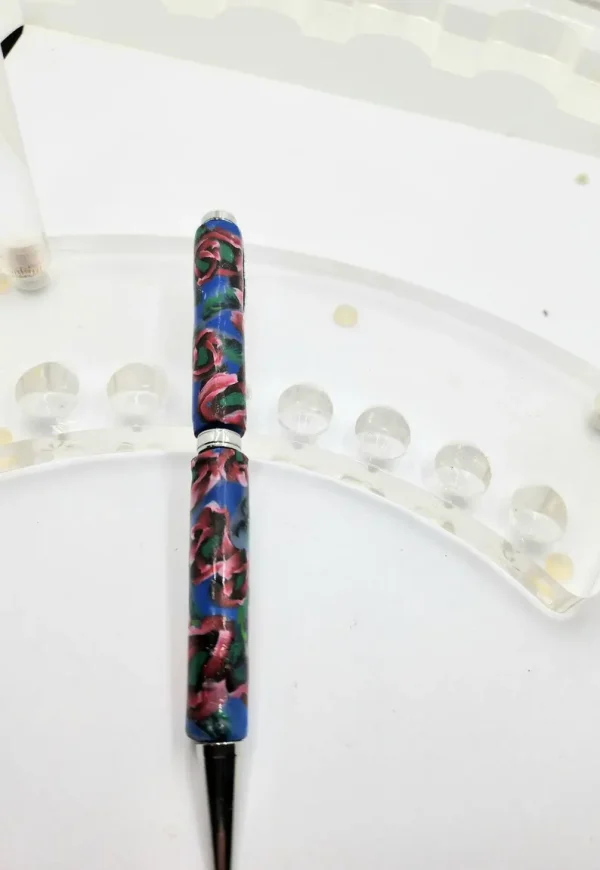 Art Deco Twist Pen in Chrome .Red Poppy designed Pen, Hand turned pen, Handmade
