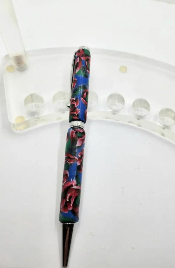 Art Deco Twist Pen in Chrome .Red Poppy designed Pen, Hand turned pen, Handmade