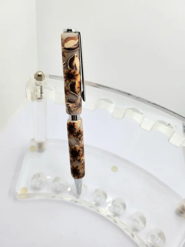 Art Deco Twist Pen in Antique Silver. Flowers designed Pen, Hand turned pen, Handmade