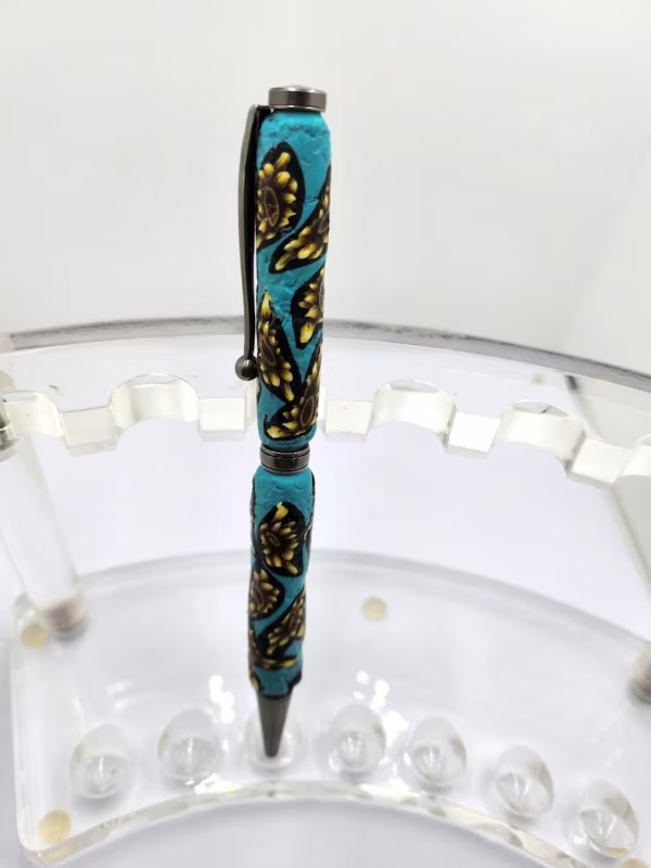Art Deco Twist Pen in Antique Silver. Flowers designed Pen, Hand turned pen, Handmade