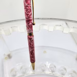 Art Deco Twist Pen, Titanium Gold . Pink Flower, designed Pen, Hand turned pen, Handmade