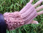 Marsala Rose Pink Handmade Knitted Plush Fingerless Gloves