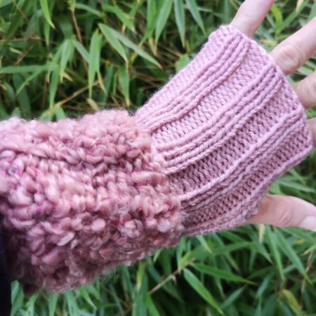 Marsala Rose Pink Handmade Knitted Plush Fingerless Gloves