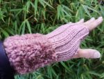Marsala Rose Pink Handmade Knitted Plush Fingerless Gloves