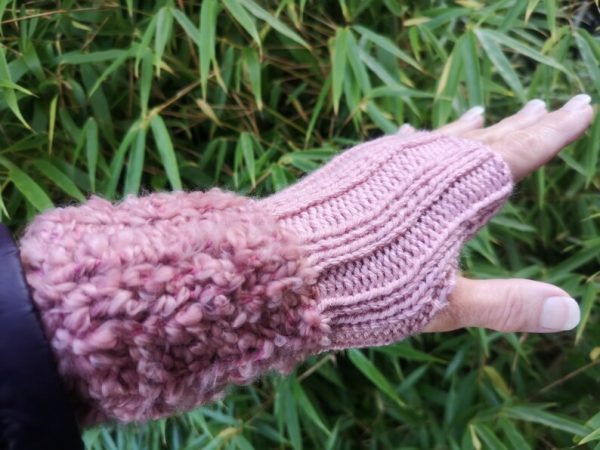 Marsala Rose Pink Handmade Knitted Plush Fingerless Gloves