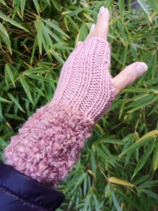 Marsala Rose Pink Handmade Knitted Plush Fingerless Gloves