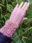 Marsala Rose Pink Handmade Knitted Plush Fingerless Gloves