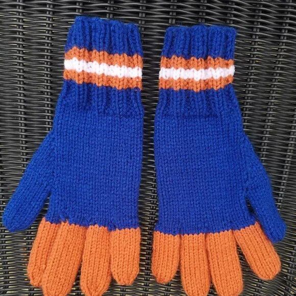 Blue and Orange Handknit Gloves Mittens For Women And Men
