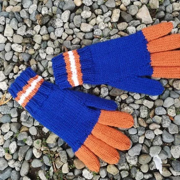 Blue and Orange Handknit Gloves Mittens For Women And Men