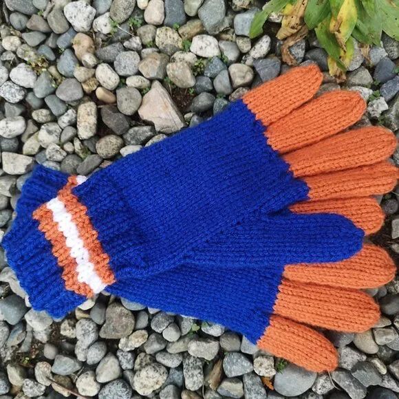 Blue and Orange Handknit Gloves Mittens For Women And Men