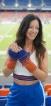 Blue and Orange Fingerless Handknit Gloves Mittens