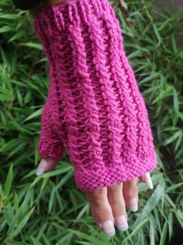 Candy Pink HandKnit Fingerless Gloves Mittens Glovelet Rose Bonbon