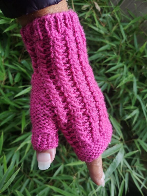 Candy Pink HandKnit Fingerless Gloves Mittens Glovelet Rose Bonbon
