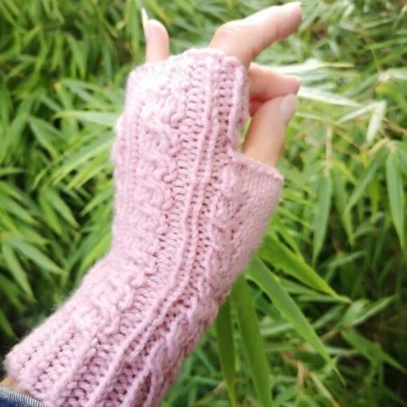 Rose Pink Seamless Fingerless Texting Mittens Gloves Handmade