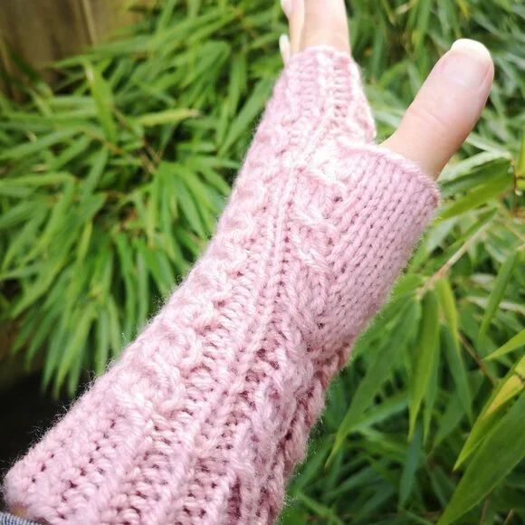 Rose Pink Seamless Fingerless Texting Mittens Gloves Handmade