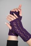 Purple Ajour Net Knit Fingerless Gloves Mittens Glovelets
