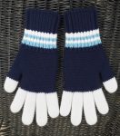 Blue and White Handknit Gloves Mittens For Women And Men