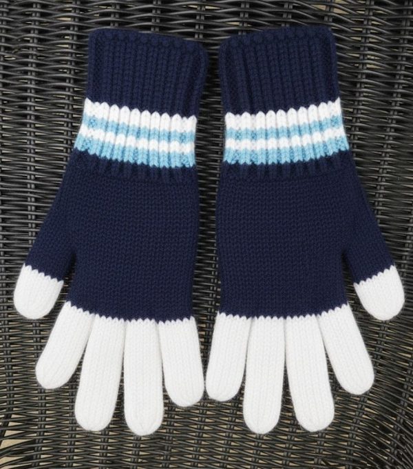Blue and White Handknit Gloves Mittens For Women And Men