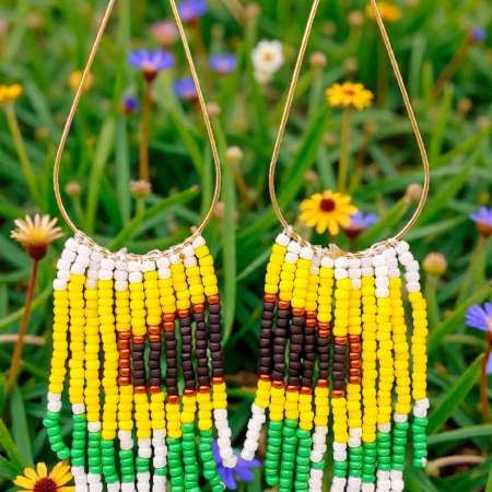 Native Beaded Sunflower Fringe Earrings: Handcrafted Indigenous Statement Jewelry Mental Health Support