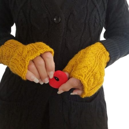 Yellow Handmade in Canada Knitted Fingerless Texting Gloves Unisex