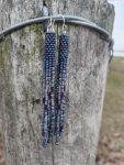 Iridescent Blue Seed Bead Fringe Earrings