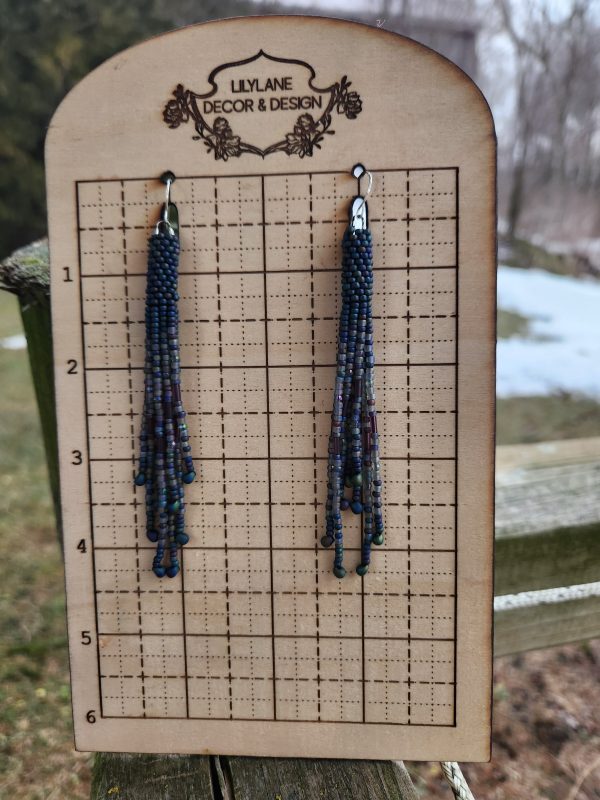Iridescent Blue Seed Bead Fringe Earrings