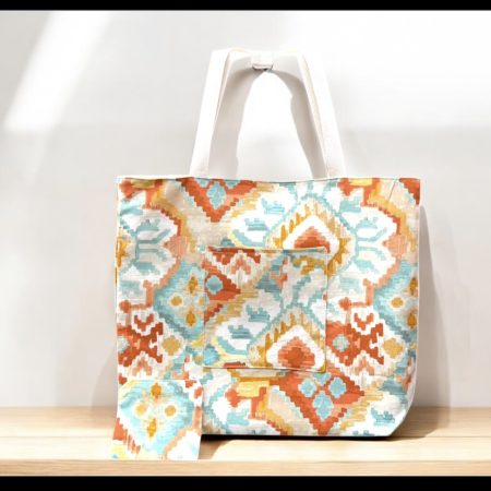 Abstract Cotton Tote Bag- Inside and Front Pocket, Coin Purse