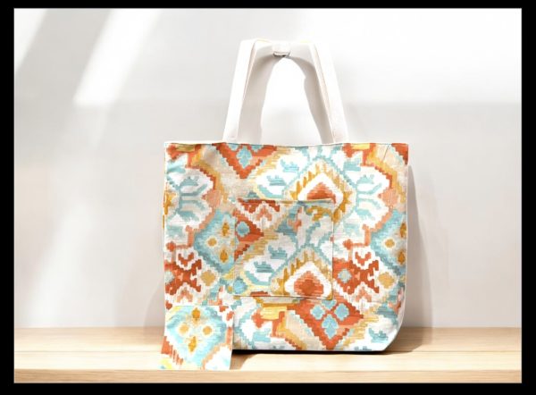 Abstract Cotton Tote Bag- Inside and Front Pocket, Coin Purse
