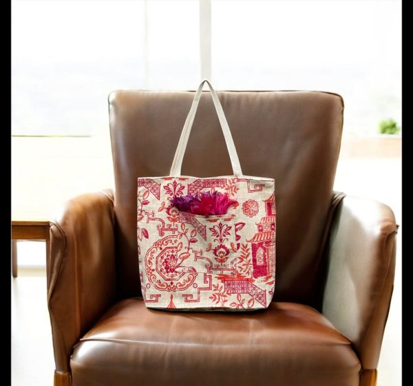 Chinoiserie Cotton Tote Bag – Inside and Front Pocket & Coin Purse