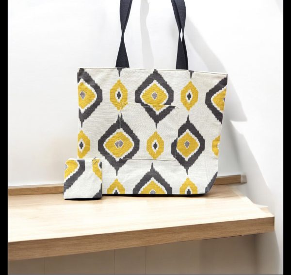 Ikat Diamond Cotton Tote Bag – Inside and Front pocket with Coin Purse