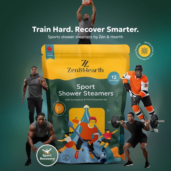 Zen & Hearth Sport Shower Steamers – Eucalyptus, Mint & Menthol | Post-Workout Recovery Aromatherapy | Made in Canada - Perfect Gift for Women, Men, Teens, Mother, Father, Boyfriend, Gym Partner