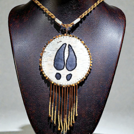 Authentic Indigenous Beaded Birch Bark Medallion ~ Unisex Handcrafted Statement Piece