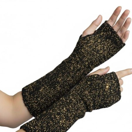 Black Gold Metallic Glitter Knitted Fingerless Gloves Armwarmer