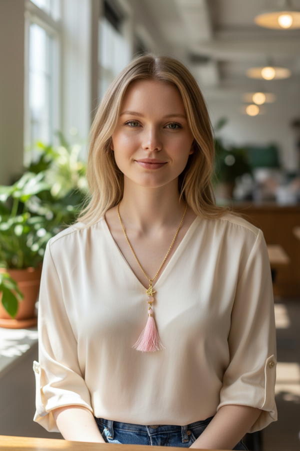 Elegant Butterfly Necklace: 14k Gold Filled, Boho Tassel, Rose Quartz, Summer Jewelry Gift