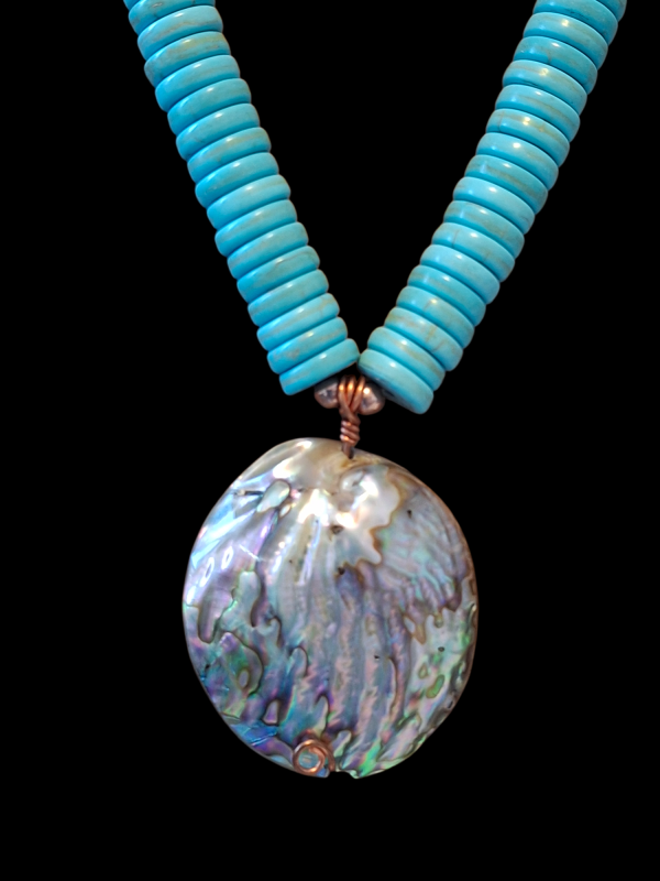 Handcrafted Turquoise, Coral & Abalone Pendant Necklace - Indigenous Design