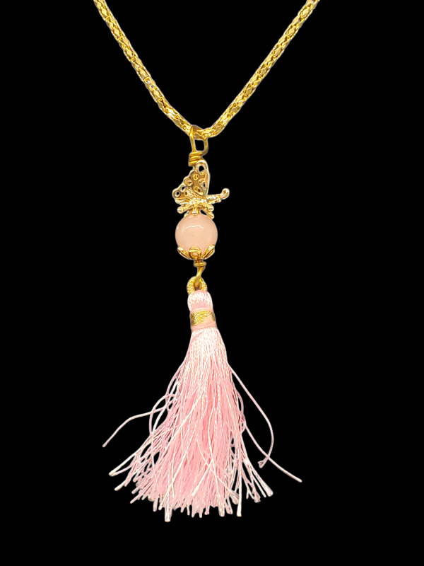 Elegant Butterfly Necklace: 14k Gold Filled, Boho Tassel, Rose Quartz, Summer Jewelry Gift