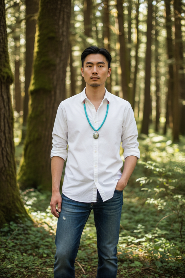 Handcrafted Turquoise, Coral & Abalone Pendant Necklace - Indigenous Design