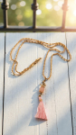 Elegant Butterfly Necklace: 14k Gold Filled, Boho Tassel, Rose Quartz, Summer Jewelry Gift