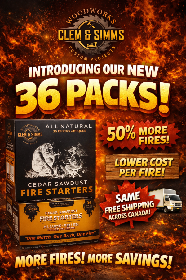 Clem & Simms Cedar Fire Starters – 4 Box Bundle -144 Fires – (Free Shipping)