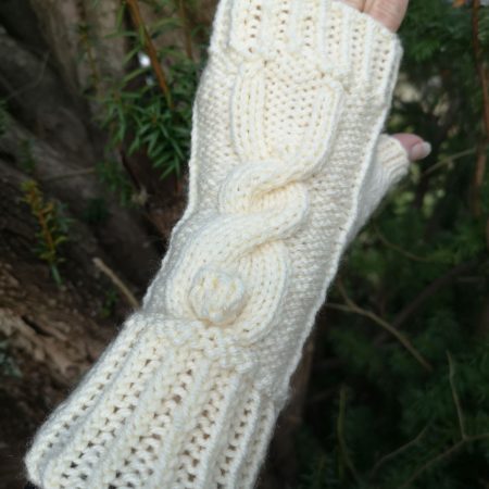 Easter Bunny Rabbit Cream Aran HandKnit Fingerless Gloves Mittens