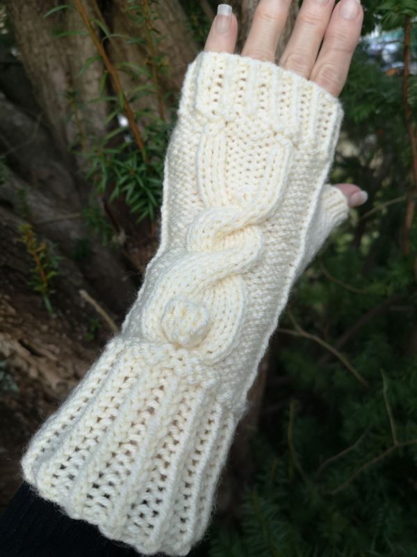 Easter Bunny Rabbit Cream Aran HandKnit Fingerless Gloves Mittens