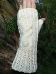 Easter Bunny Rabbit Cream Aran HandKnit Fingerless Gloves Mittens