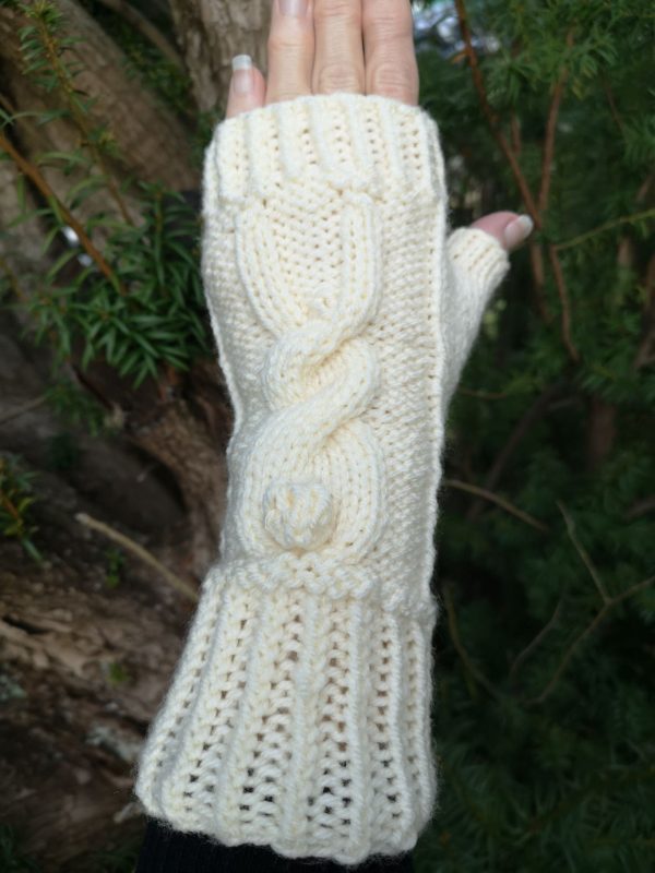 Easter Bunny Rabbit Cream Aran HandKnit Fingerless Gloves Mittens