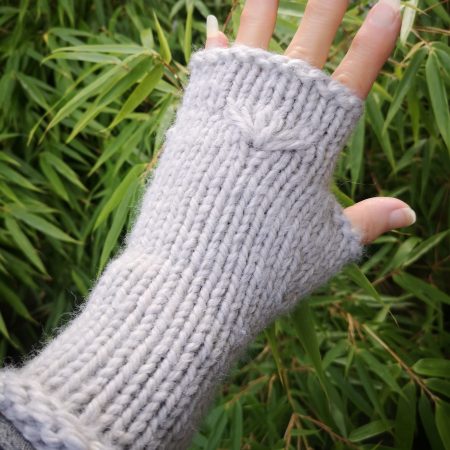 Sustainable Thick Gray Fingerless Knit Gloves Mittens