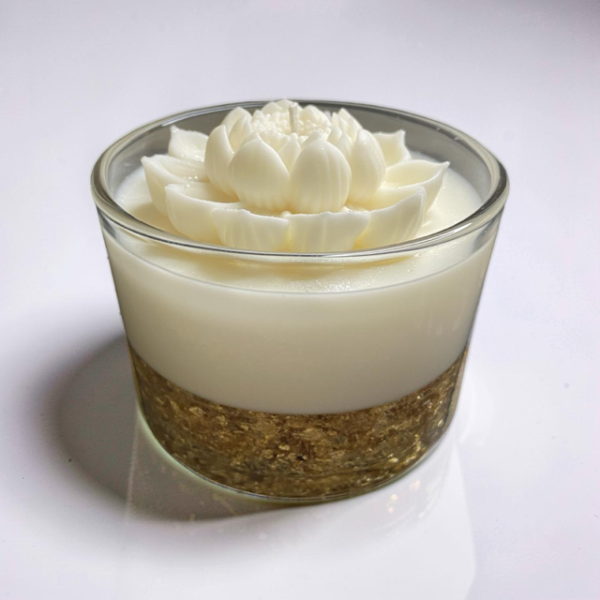 Wedding Guest Table, Decorative White & Gold Lotus Candle