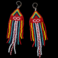 Metis Sash Canadian Indigenous Seed Beaded Fringe Earrings - Hook, Stud & Clip-on Available