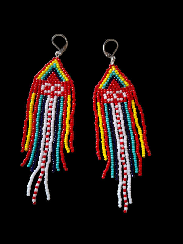 Metis Sash Canadian Indigenous Seed Beaded Fringe Earrings - Hook, Stud & Clip-on Available