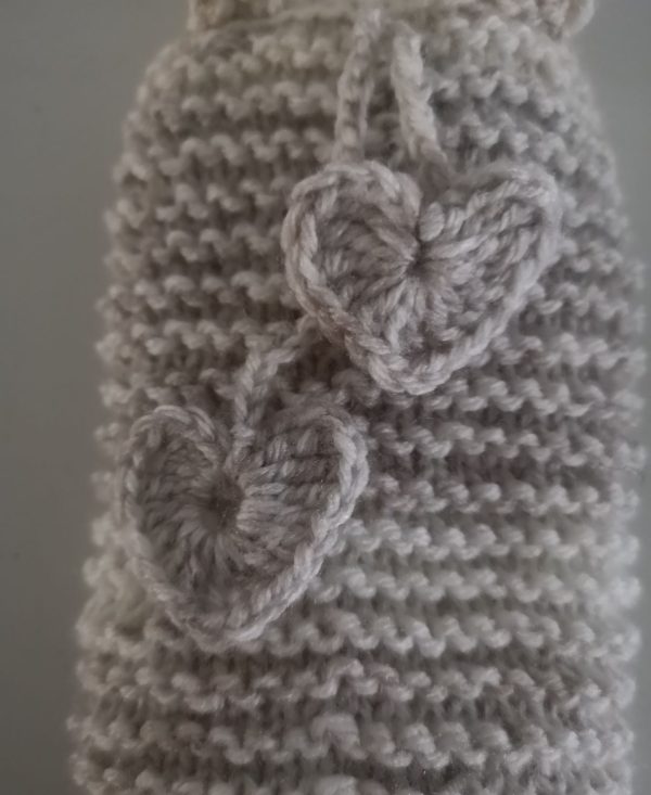 Handknitted Heart Drawstring Wine Bottle Sleeve Cozy